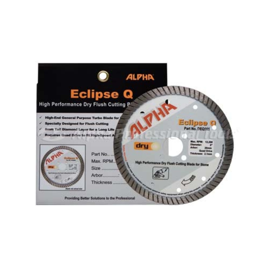 Alpha Eclipse Q High Performance Dry Flush Cutting Blade for Stone (8" Diameter, 20 mm Flange with 8 Holes Arbor)