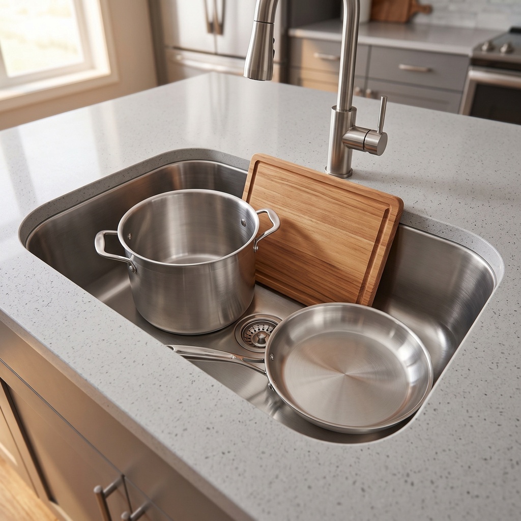 BR-3018 single bowl holds a stock pot, pan and cutting board