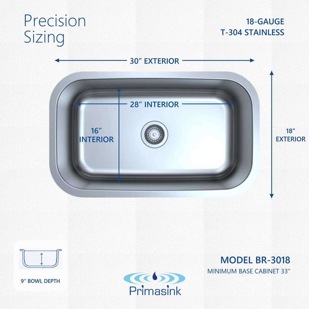 BR-3018 precision sizing - 30 x 18 exterior, 28 x 16 interior, 9 inch deep