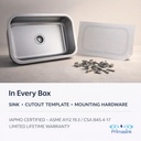 BR-3118-7 in every box - sink, cutout template, mounting hardware