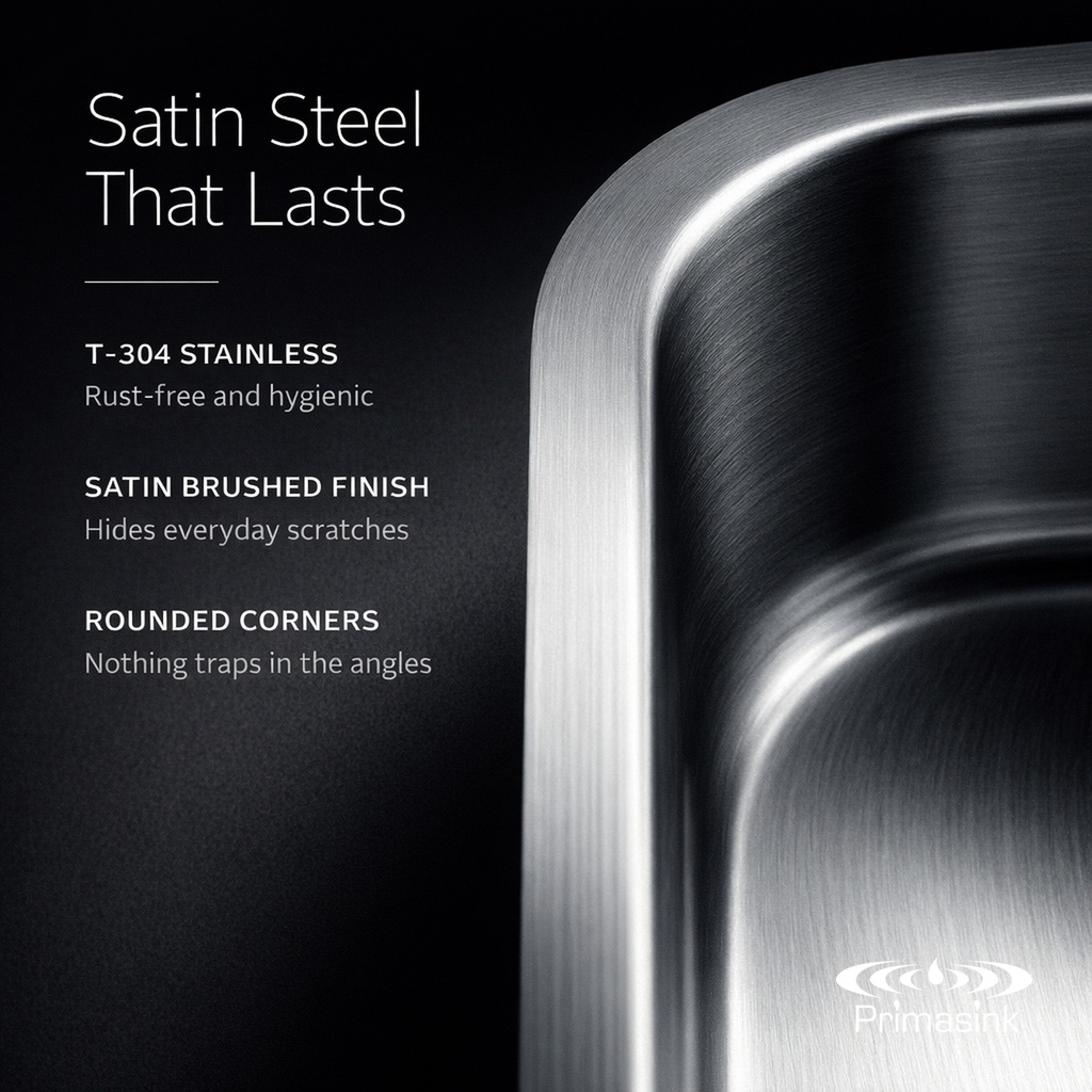 BR-1618 satin steel - T-304, brushed finish, rounded corners