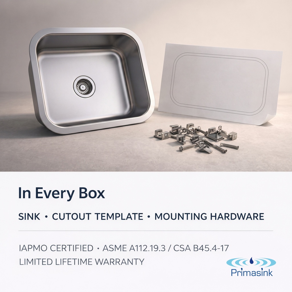 BR-1618 in every box - sink, cutout template, mounting hardware