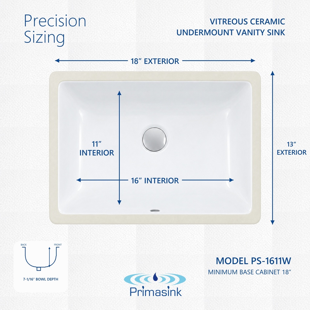PS-1611W precision sizing - dimensions