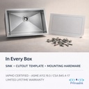 HM-3018 in every box - sink, cutout template, mounting hardware