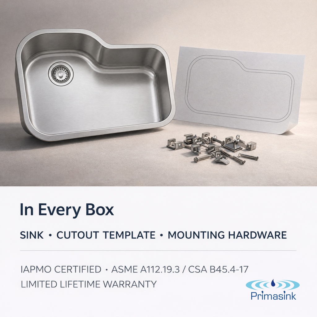BR-3221 in every box - sink, cutout template, mounting hardware