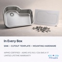BR-3221 in every box - sink, cutout template, mounting hardware