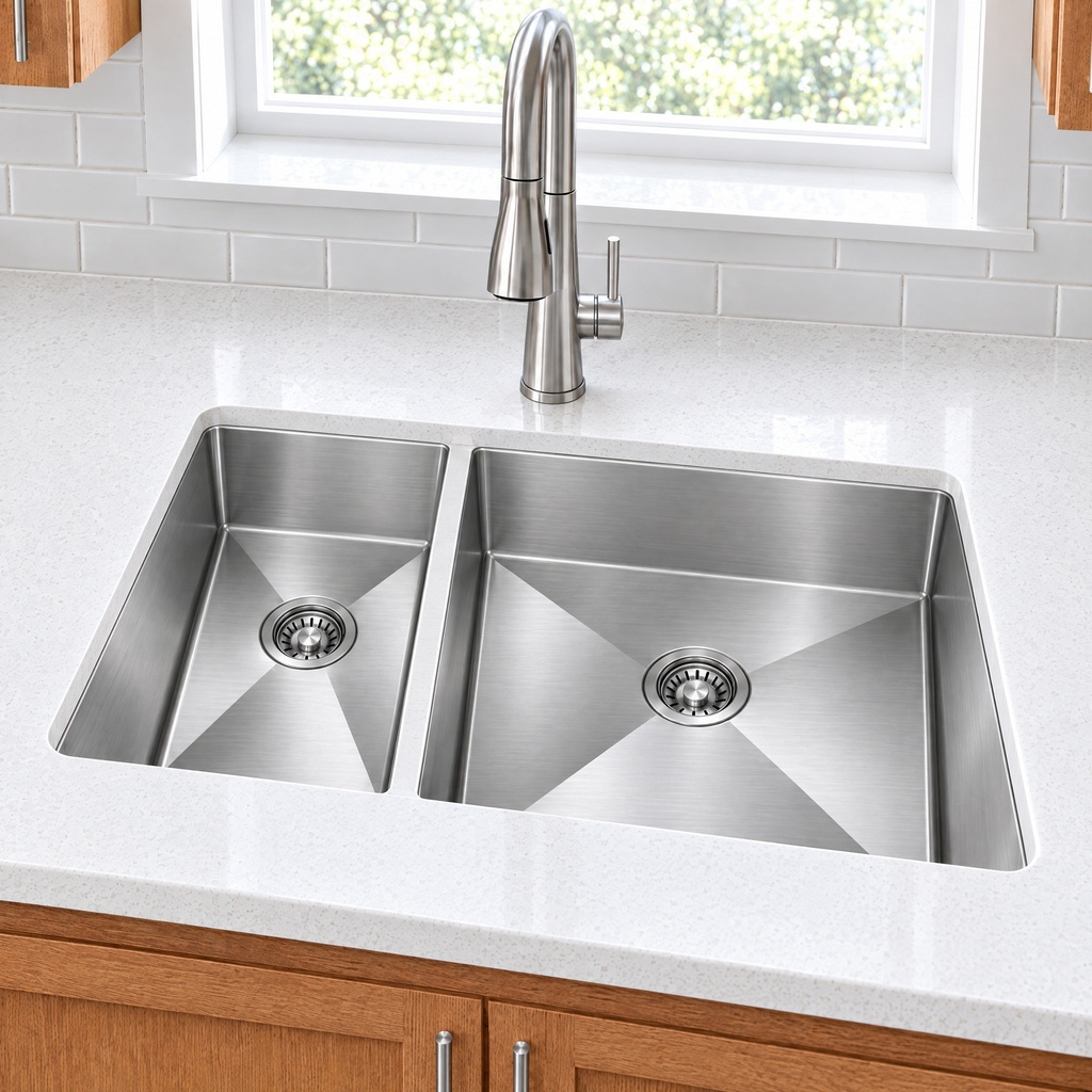HM-3121R double bowl depth - angled view