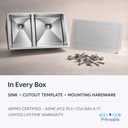 HM-3121R in every box - sink, cutout template, mounting hardware