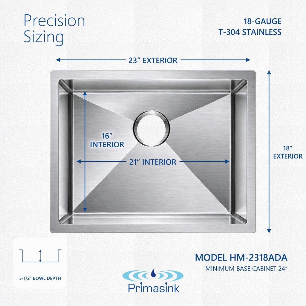 HM-2318ADA precision sizing - dimensions