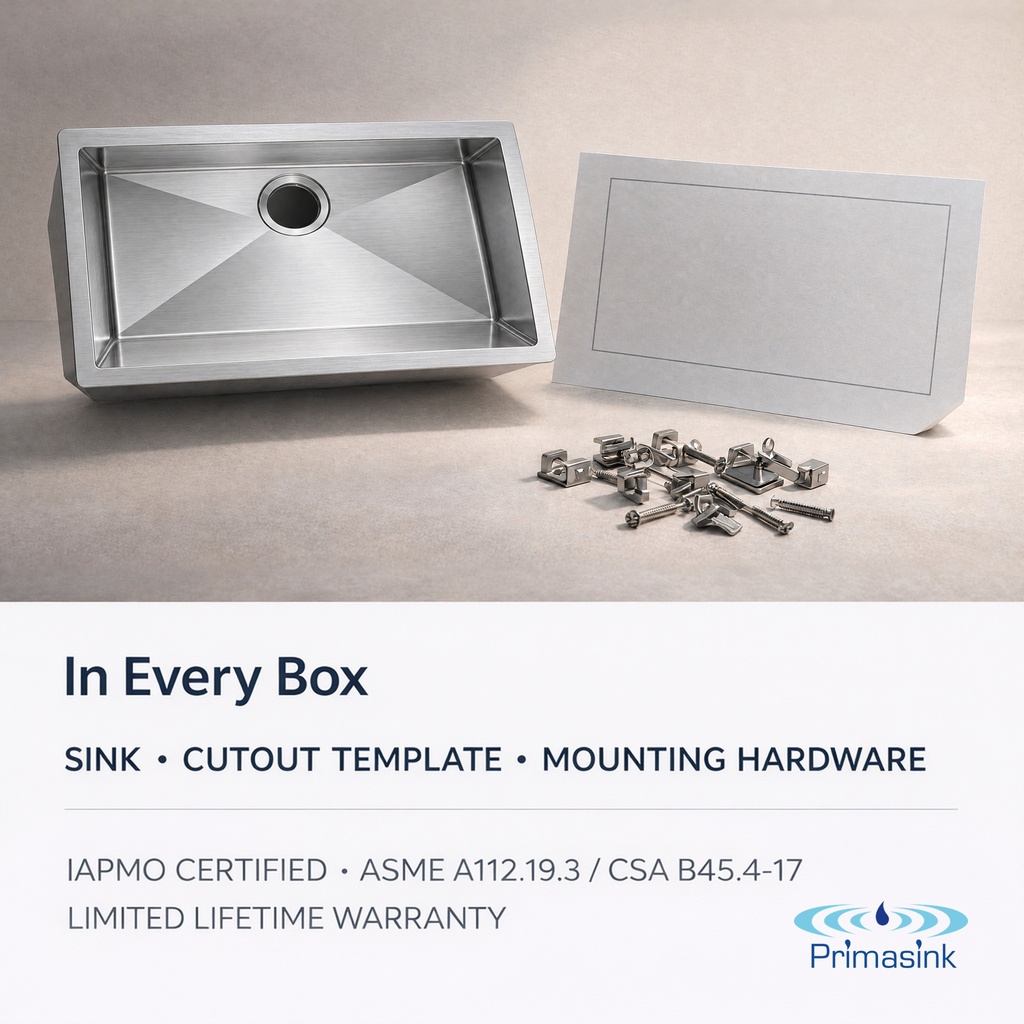 HM-2318ADA in every box - sink, cutout template, mounting hardware