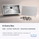 HM-2318ADA in every box - sink, cutout template, mounting hardware