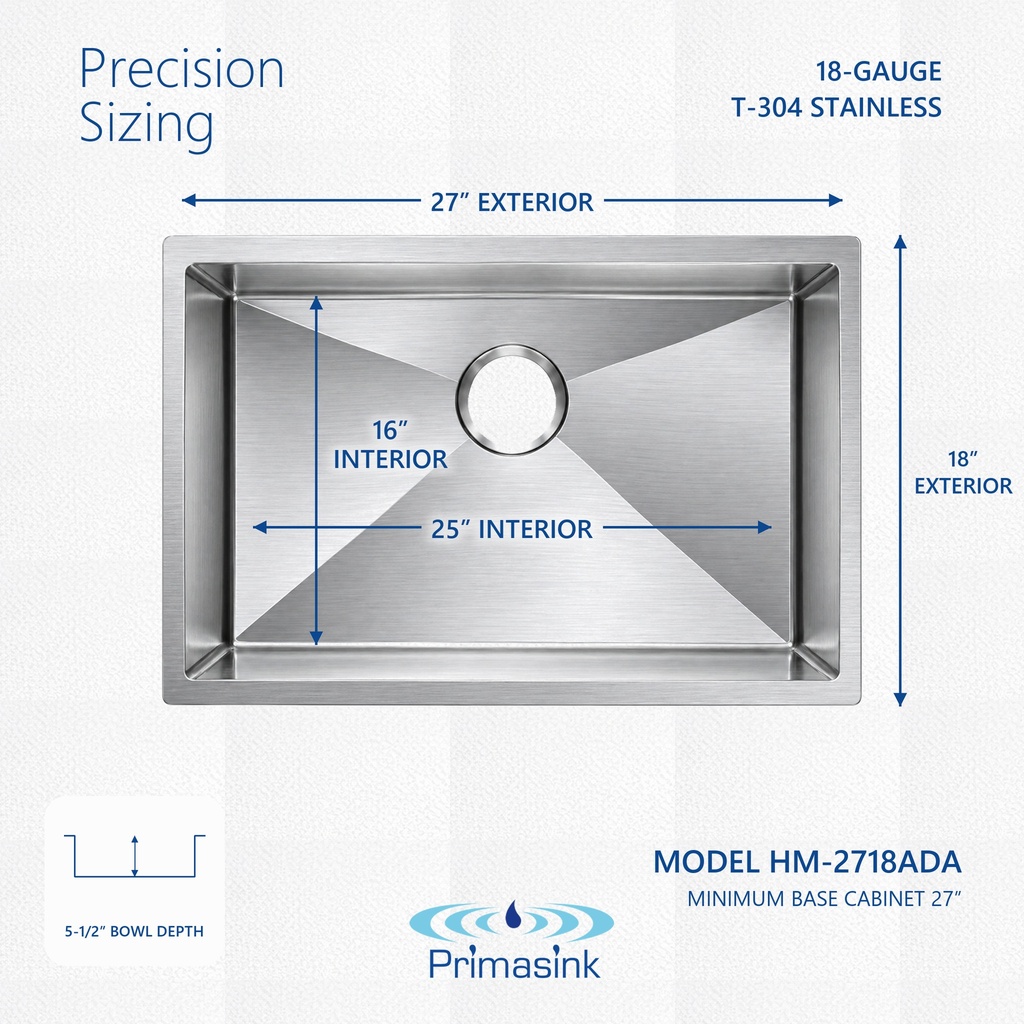 HM-2718ADA precision sizing - dimensions