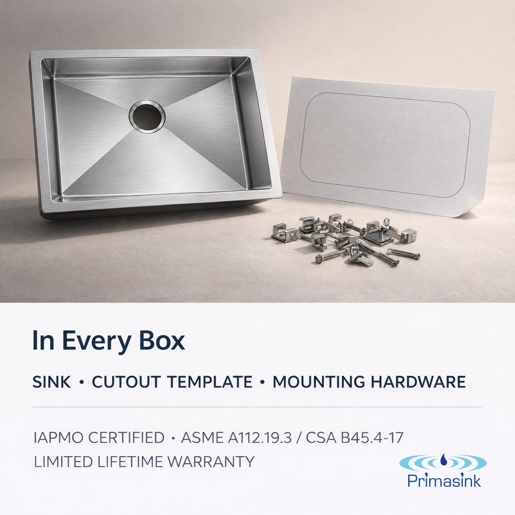 HM-2718ADA in every box - sink, cutout template, mounting hardware
