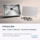 HM-2718ADA in every box - sink, cutout template, mounting hardware