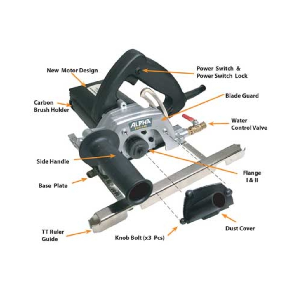 Alpha ESC-225 Electric Wet/Dry Stone Cutter 5", 12,000 RPM, 220V, 7/8" (22.23mm) Arbor