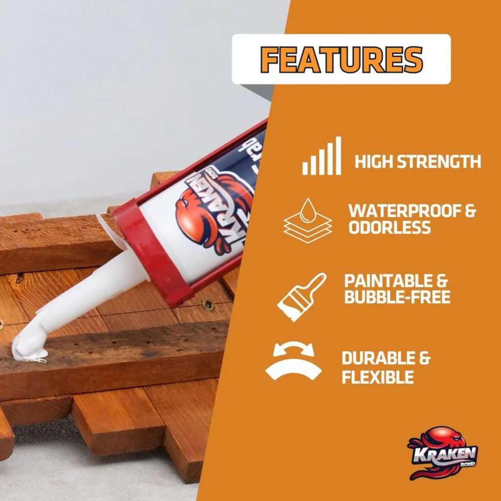 Kraken Bond Ultra Grab High Tack Construction Adhesive - White