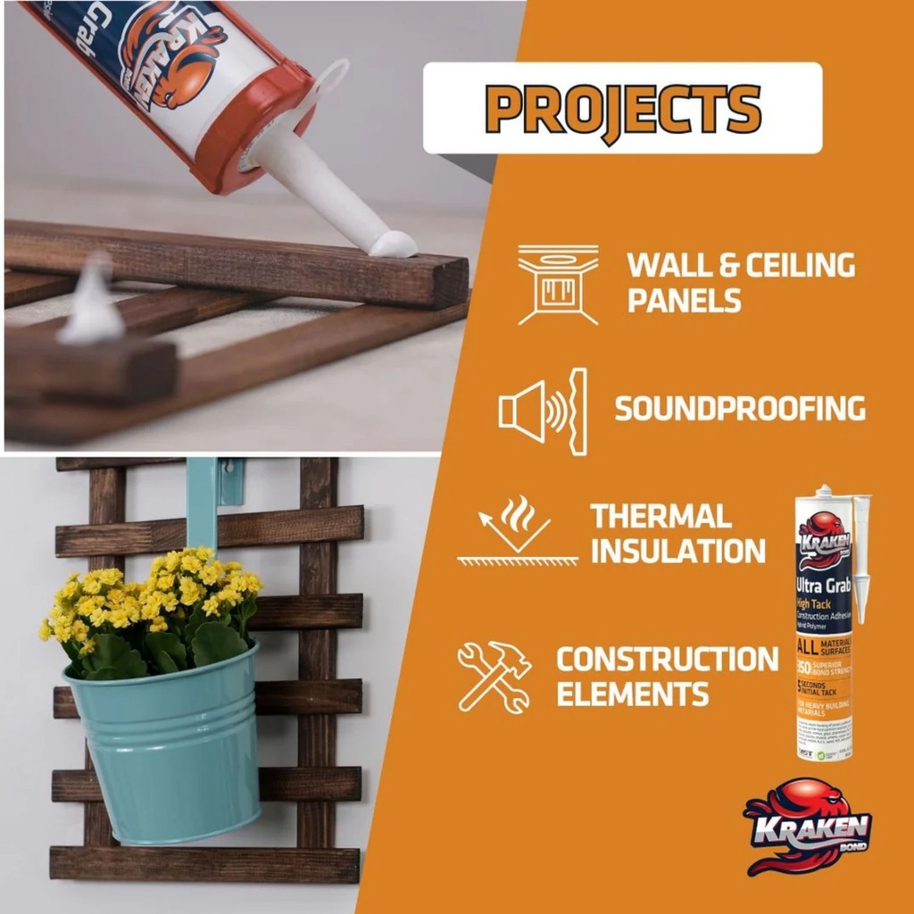 Kraken Bond Ultra Grab High Tack Construction Adhesive - White