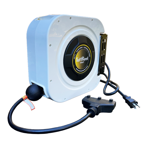 Tenax TuffReel Volt 50 FT Retractable Electric Cord Reel for Stone Fabrication Shops - close-up deta