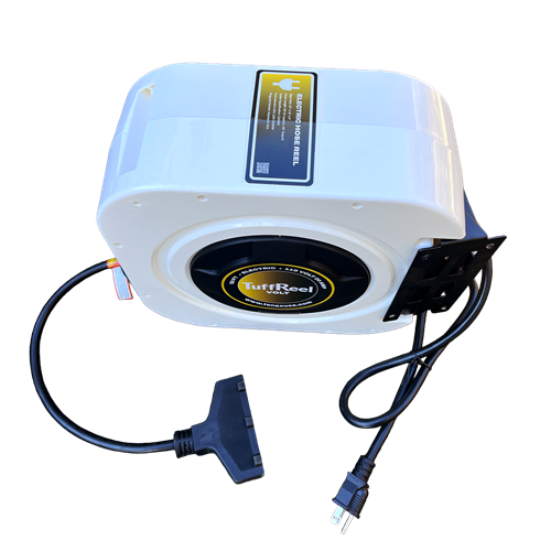 Tenax TuffReel Volt 50 FT Retractable Electric Cord Reel for Stone Fabrication Shops - in use