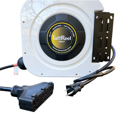 Tenax TuffReel Volt 50 FT Retractable Electric Cord Reel for Stone Fabrication Shops - packaging