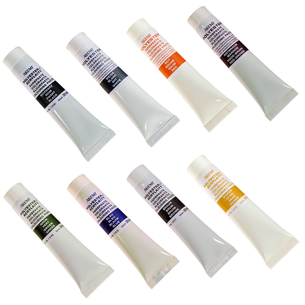 Akemi Coloring Paste Set — 8 UV-Stable Pigment Pastes for Polyester, Epoxyacrylate & PUR Stone Adhesives