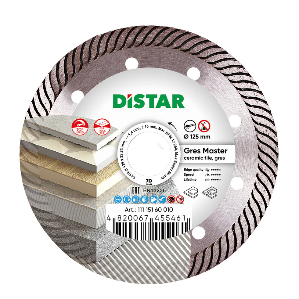 DiStar Gres Master Turbo Diamond Blade 4.5" & 5" — Fast Cutting for Thick Porcelain Gres & Ceramic