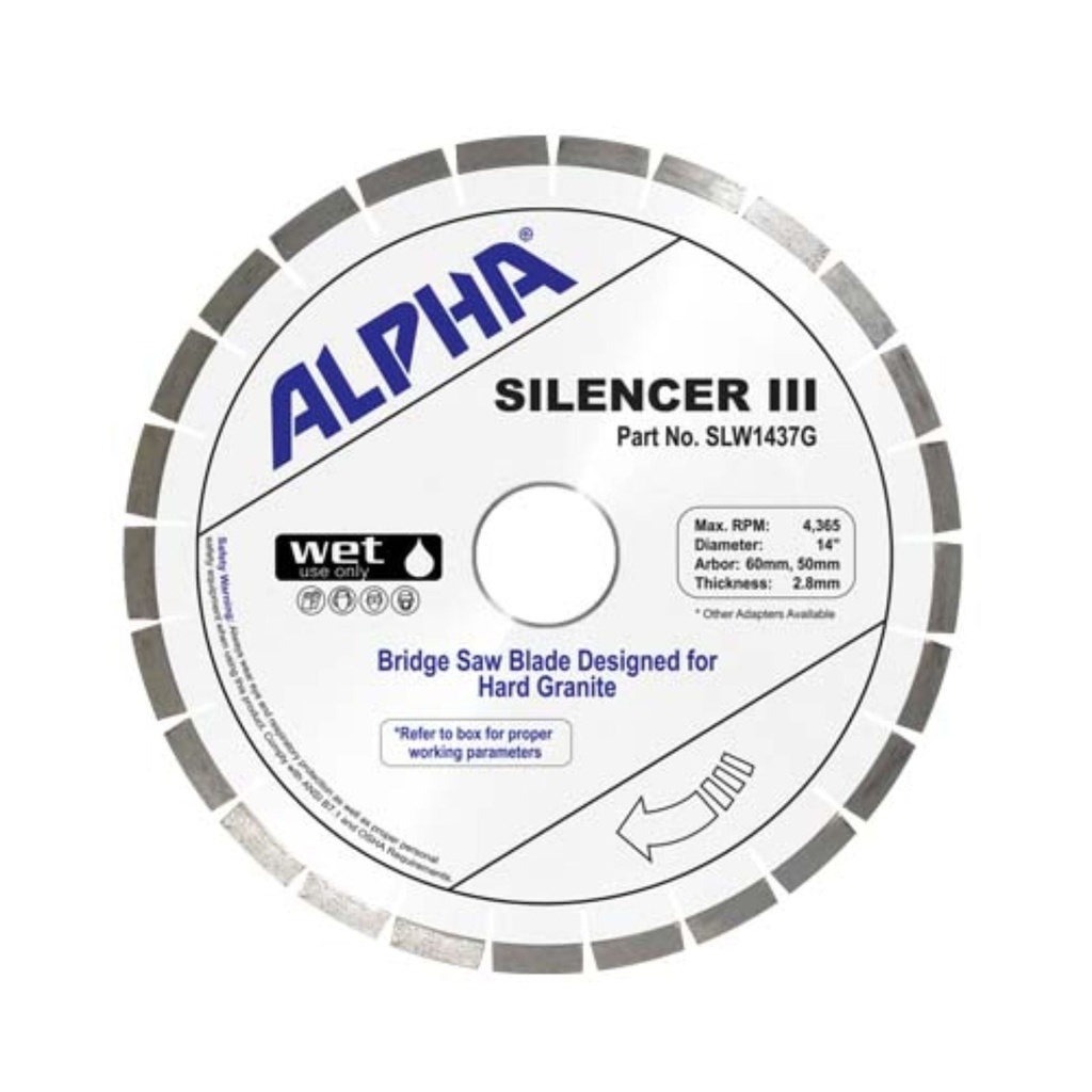 [SLW1437G] Alpha Silencer III Hard Granite Bridge Saw Blade (14")