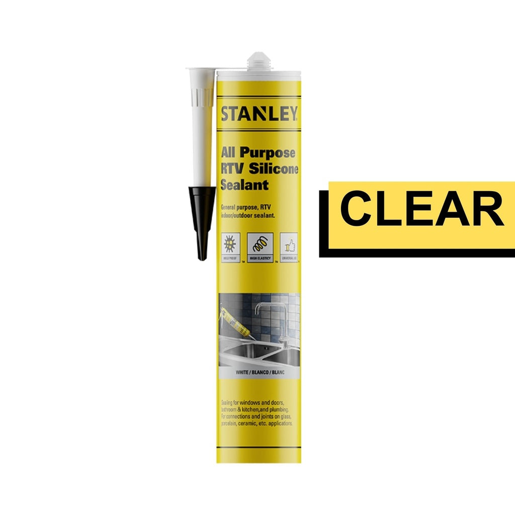 [SXSE1021US] Stanley All Purpose RTV Silicone (S421) — Acetoxy Waterproof Sealant, 10.1 fl oz (Clear)