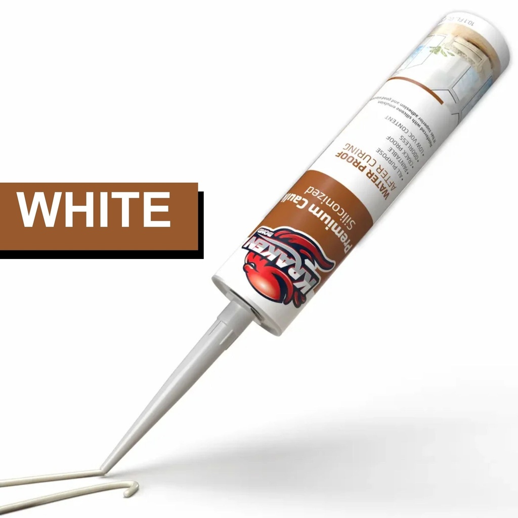 Kraken Bond Premium Siliconized Caulk Sealant — White, Paintable Low-VOC (10.1 fl oz)