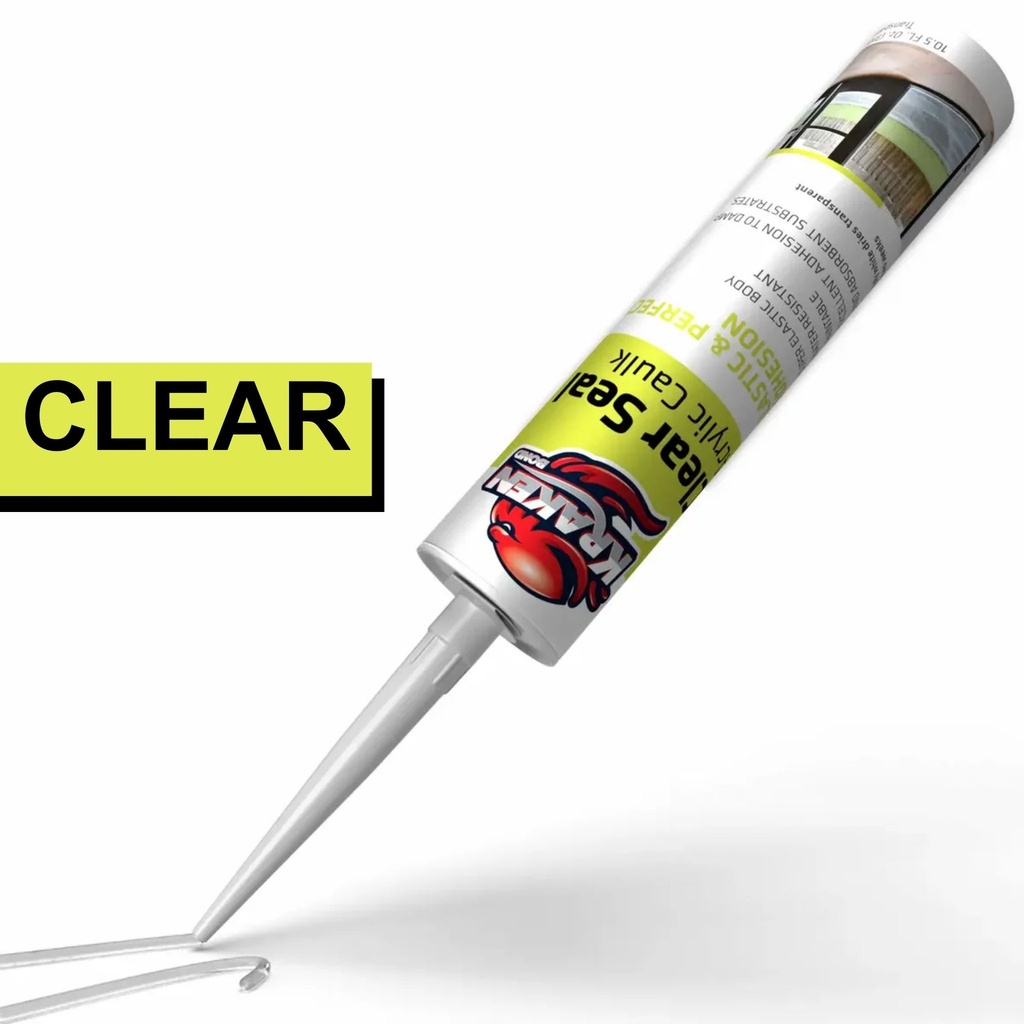 Kraken Bond Clear Seal Acrylic Caulk — Extrudes White, Dries Crystal Clear (10.5 fl oz)