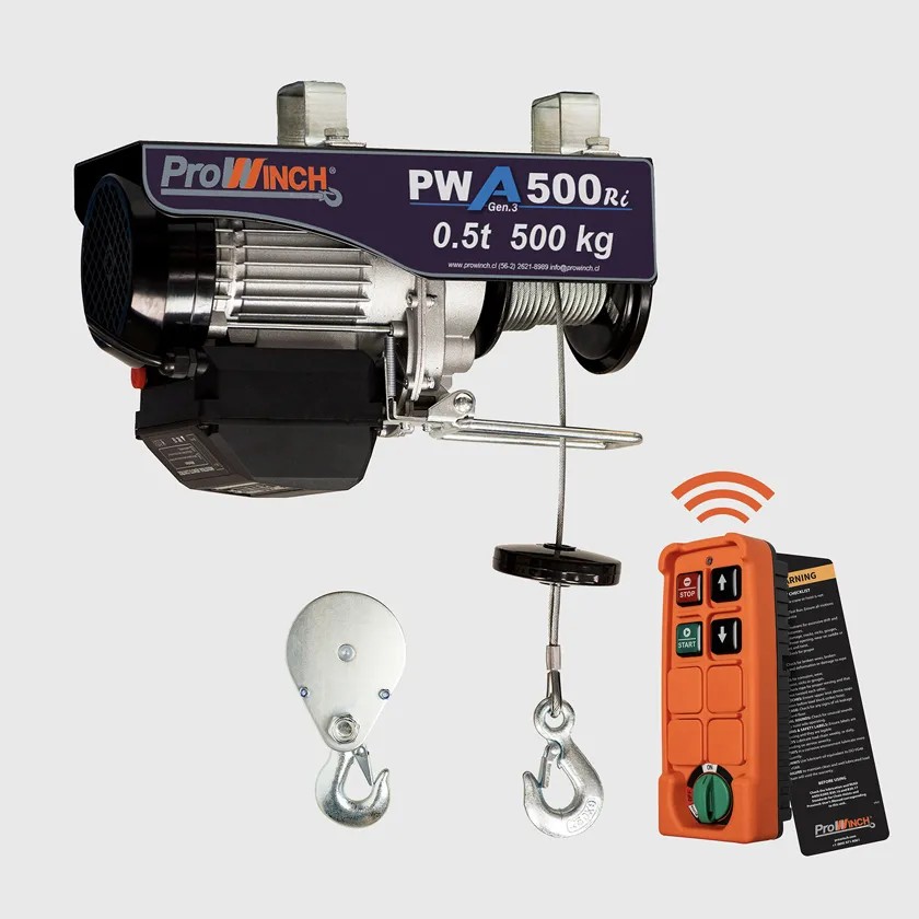 Electric Wire Rope Hoist — 1/2 Ton (1100 lb), 220V, 38 ft Lift, Wireless Remote