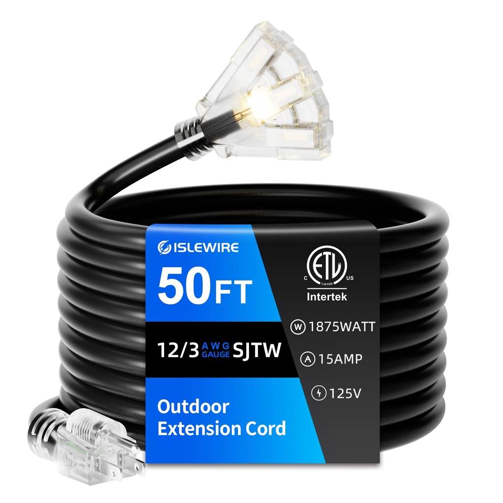 [B0D48Y7YX2] Heavy-Duty Outdoor Extension Cord — 50 ft, 12-Gauge, 3-Outlet