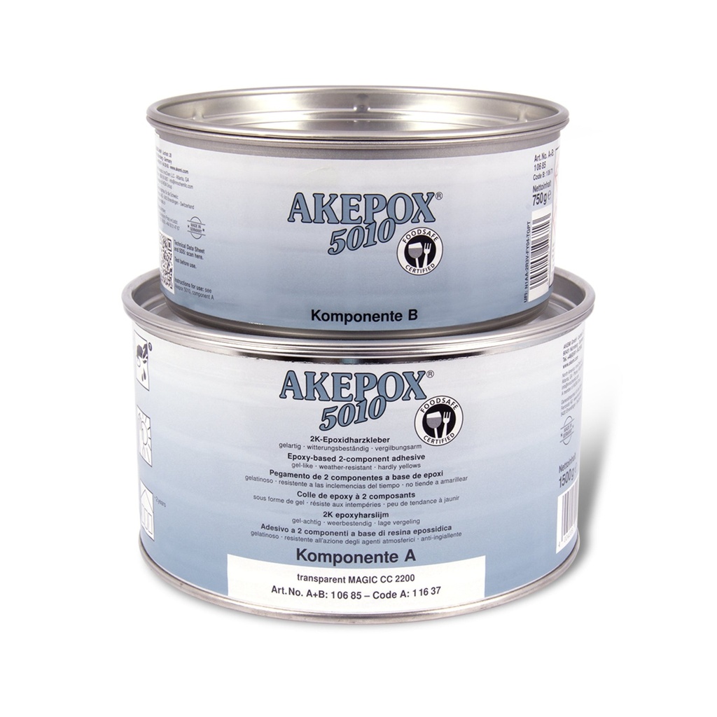 [EPOX.10685] Akemi AKEPOX® 5010 - Gel-Like 2-Component Epoxy Resin Construction Adhesive (2:1 Mixing Ratio, Transparent, Quart)