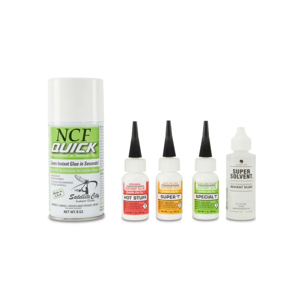 Satellite City Hot Stuff Pro Kit HK-1 — Complete CA Glue Set with Accelerator & Debonder for Chip Repair