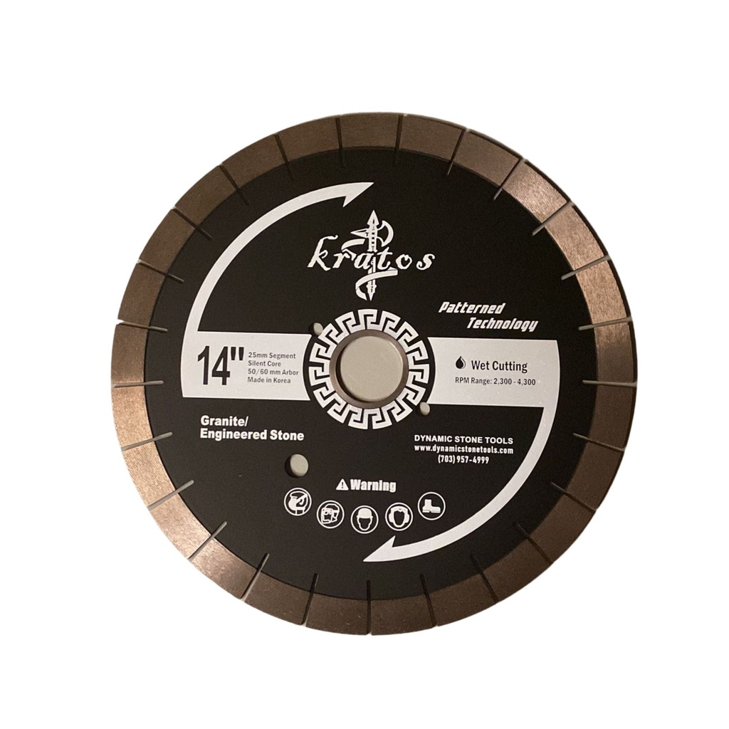 14" Kratos Patterned Silent Bridge Saw Blade, 25mm Segments.