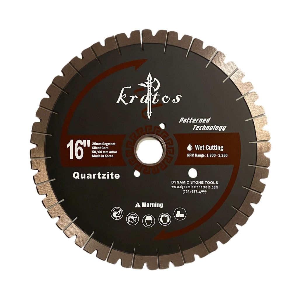 [BL16QP25] 16" Kratos Pattern Quartzite Silent Bridge Saw Blade, 25mm Segments