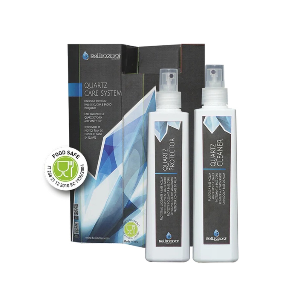[B000022] Bellinzoni Quartz Care System Kit — Clean & Protect for Quartz Kitchen & Vanity Tops (2 × 250 mL + Cloth)