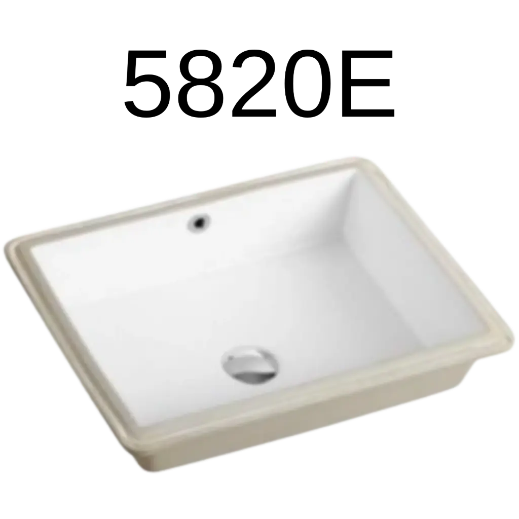 [5820E] Rectangular Porcelain Basin with Overflow - Size 19-1/2" x 15-3/8" x 7-1/8" - 5820E
