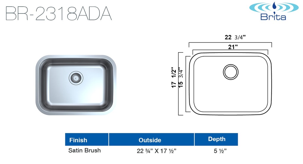 [ADA301] 23" x 18" ADA Sink - ADA301