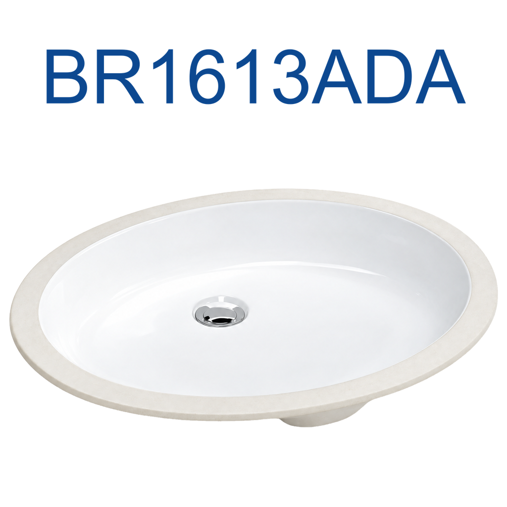 BR1613ADA - White Color Oval Vanity Sink In. (16-1/4" x 13-3/8") - Out. (18-1/4" x 15-3/8" x 3-1/8")