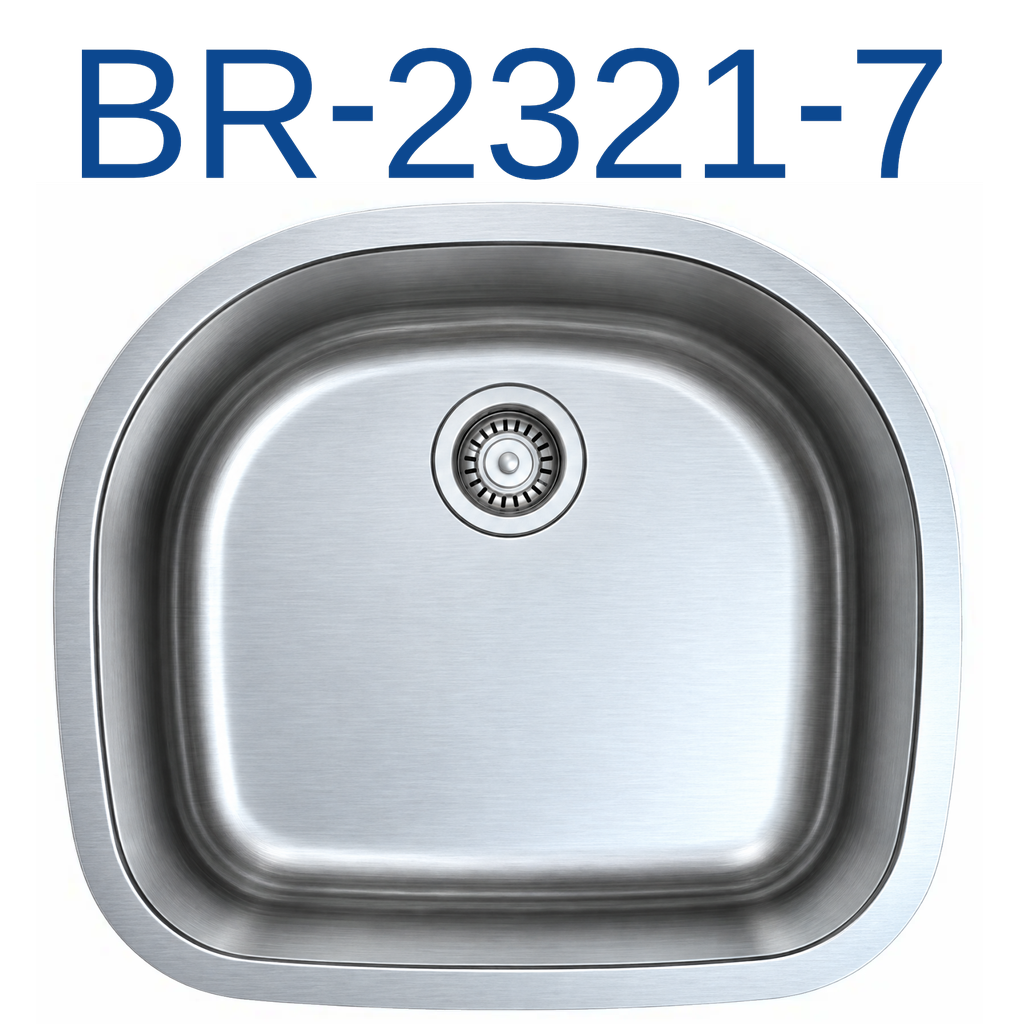 [BR-2321-7] PrimaSink BR-2321-7 23'' x 21'' Single bowl Undermount D-Shape Kitchen Sink - 18 Gauge Stainless Steel