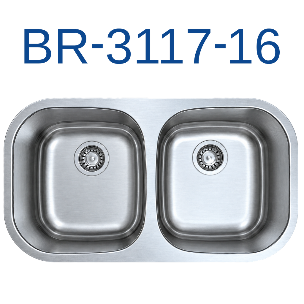 [BR-3117-16] PrimaSink BR-3117-16 32-3/8'' x 18-1/2'' 50/50 Double bowl Undermount Kitchen Sink - 16 Gauge Stainless Steel