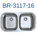 PrimaSink BR-3117-16 32-3/8'' x 18-1/2'' 50/50 Double bowl Undermount Kitchen Sink - 16 Gauge Stainless Steel