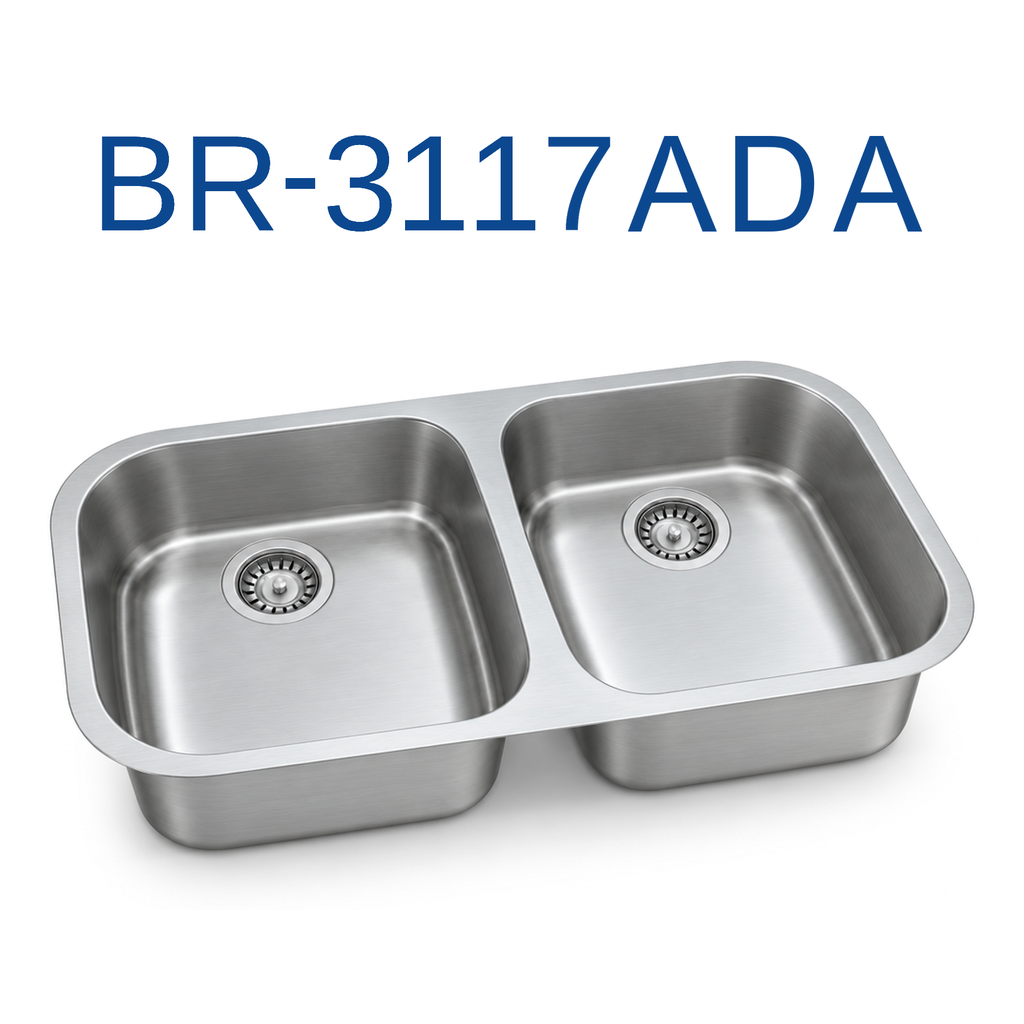 [BR-3117ADA] PrimaSink BR-3117ADA 32-3/8'' x 18-1/8'' 50/50 Double bowl Undermount Kitchen Sink - 18 Gauge Stainless Steel