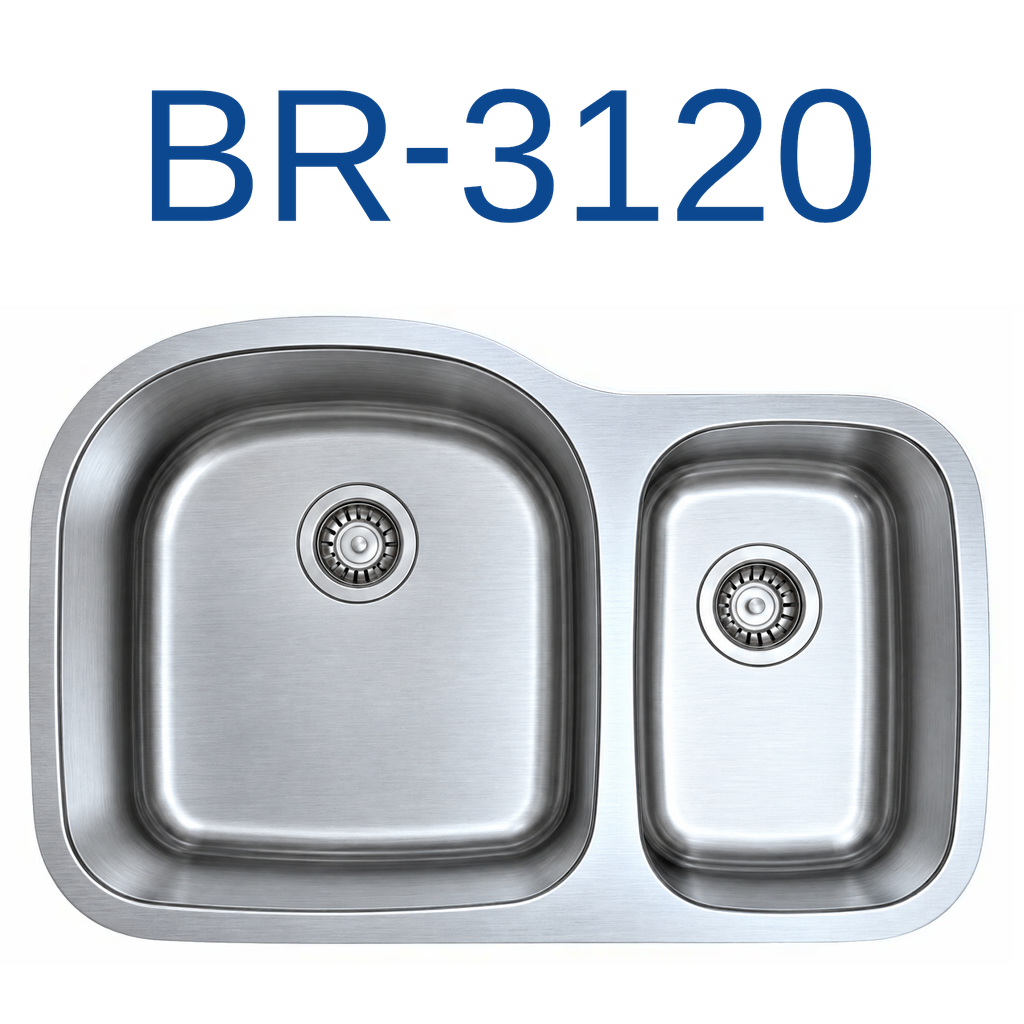 [BR-3120] PrimaSink BR-3120 31-1/2'' x 20-1/2'' 70/30 Double bowl Undermount Kitchen Sink - 18 Gauge Stainless Steel