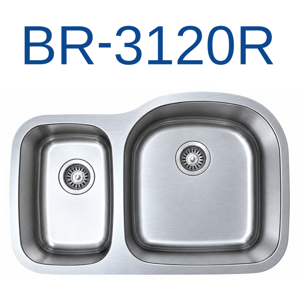 [BR-3120R] PrimaSink BR-3120R 31-1/2'' x 20-1/2'' 30/70 Double bowl Undermount Kitchen Sink - 18 Gauge Stainless Steel