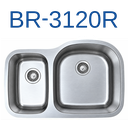 PrimaSink BR-3120R 31-1/2'' x 20-1/2'' 30/70 Double bowl Undermount Kitchen Sink - 18 Gauge Stainless Steel