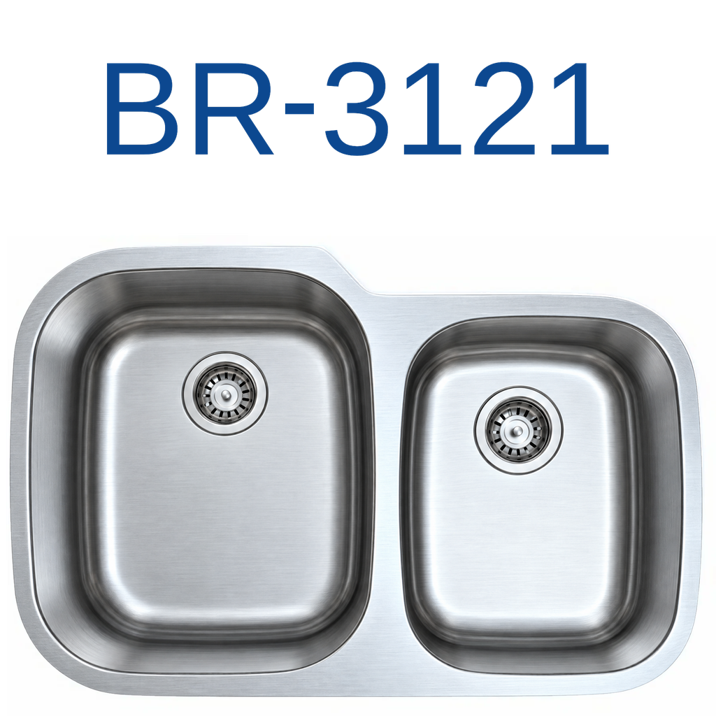 [BR-3121] PrimaSink BR-3121 32'' x 20-3/4'' 60/40 Double bowl Undermount Kitchen Sink - 18 Gauge Stainless Steel