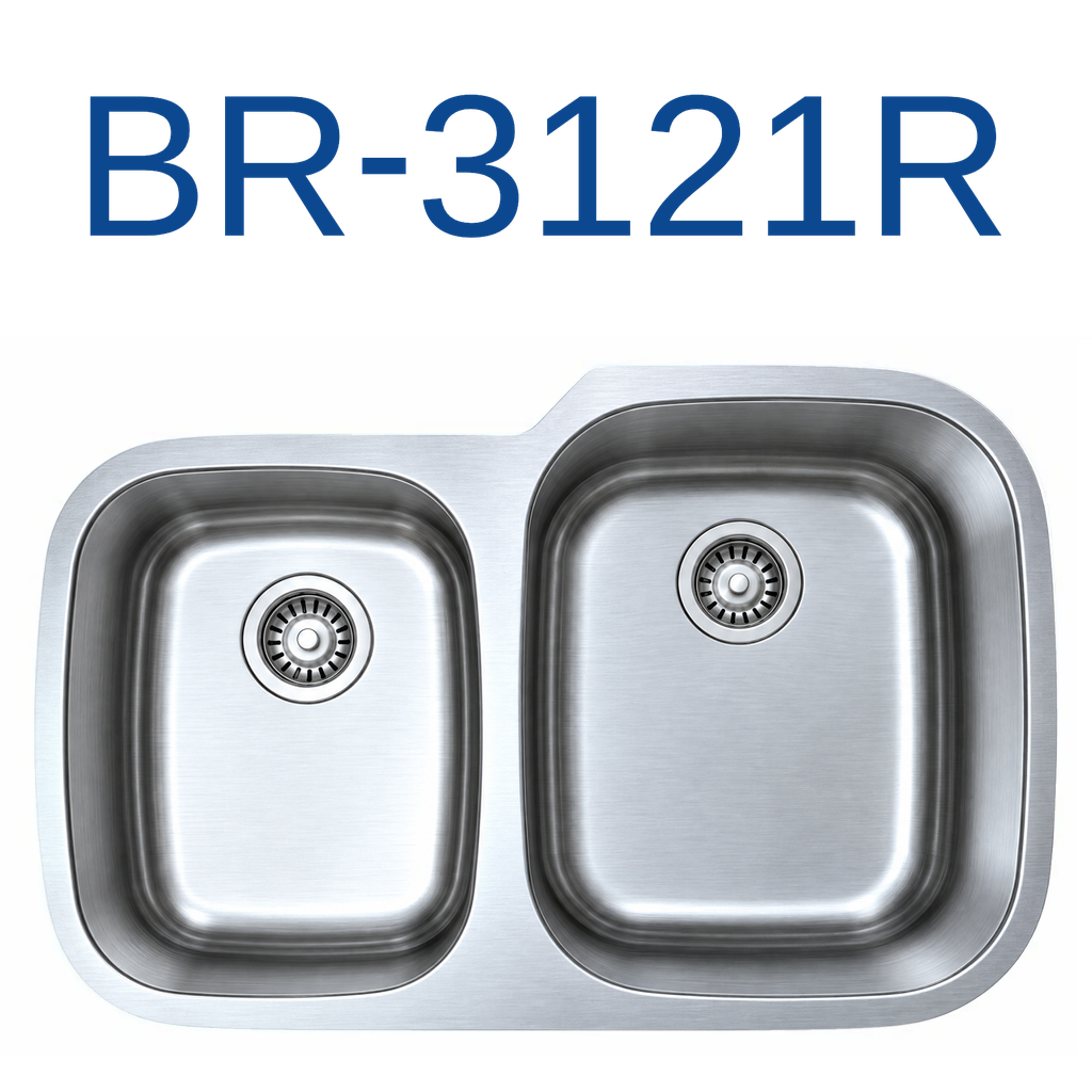 [BR-3121R] PrimaSink BR-3121R 32'' x 20-3/4'' 40/60 Double bowl Undermount Kitchen Sink - 18 Gauge Stainless Steel