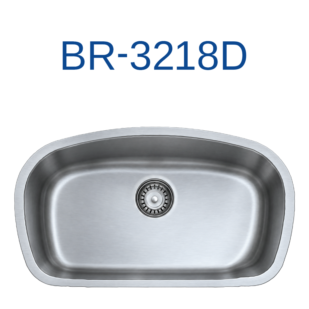 [BR-3218D] PrimaSink BR-3218D 32-1/2'' x 18-5/8'' Single bowl Undermount D-Shape Kitchen Sink - 18 Gauge Stainless Steel